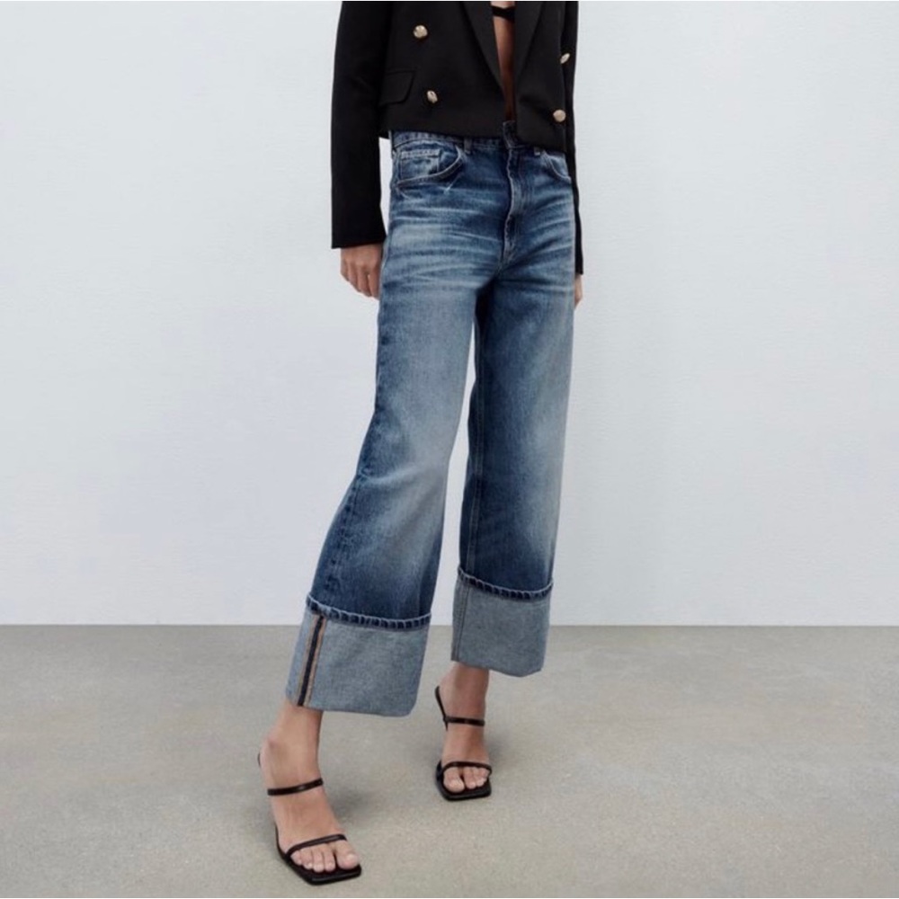 BWOT Zara High Rise Straight Wide Leg Cuffed Jean